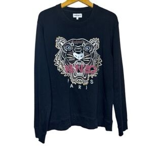 Kenzo Paris Black Tiger Embroidered Sweatshirt Large